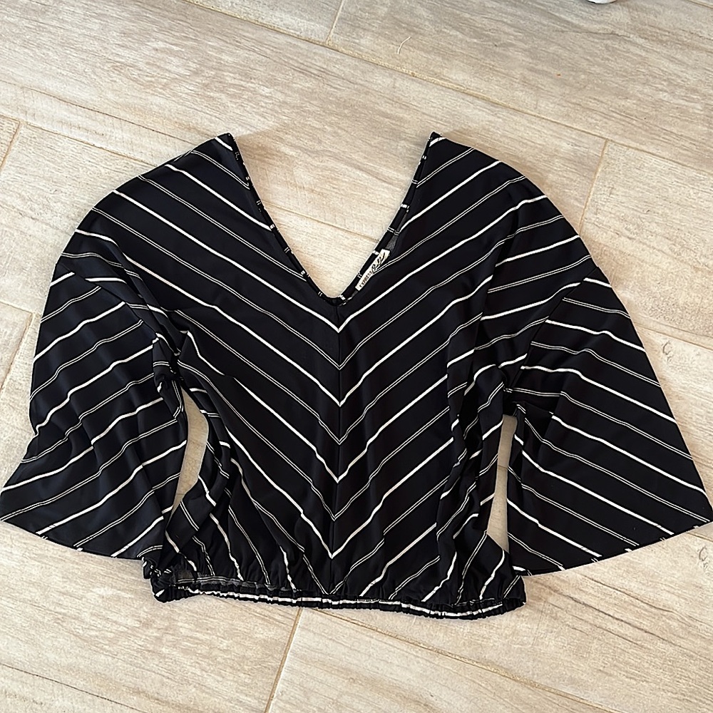 Express One Eleven Bell Sleeve V Neck Blouse